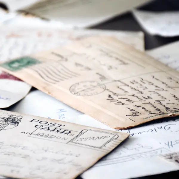 Document Scanning Letters, postcards, papers, spread out on table