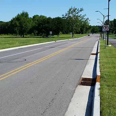 Pre-construction Video Looking down a long street before construction