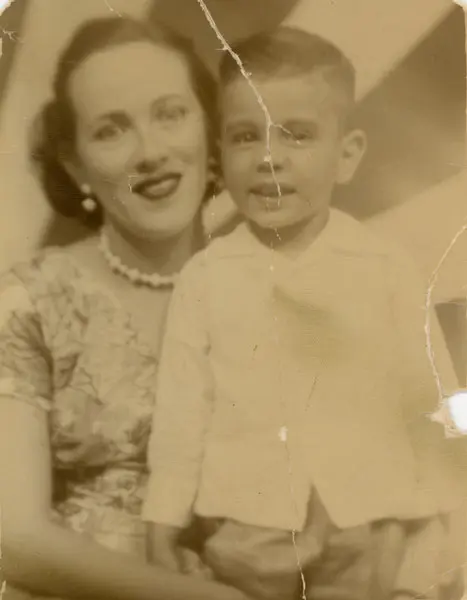 Photo Restoration Mother and son torn photo before