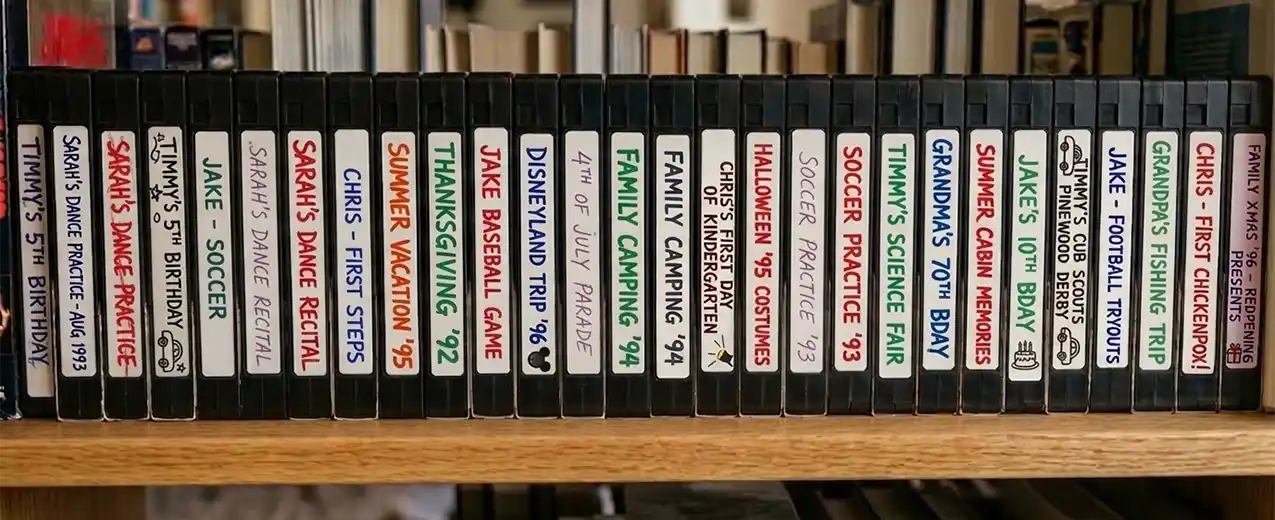 VHS Video Tapes on a Shelf